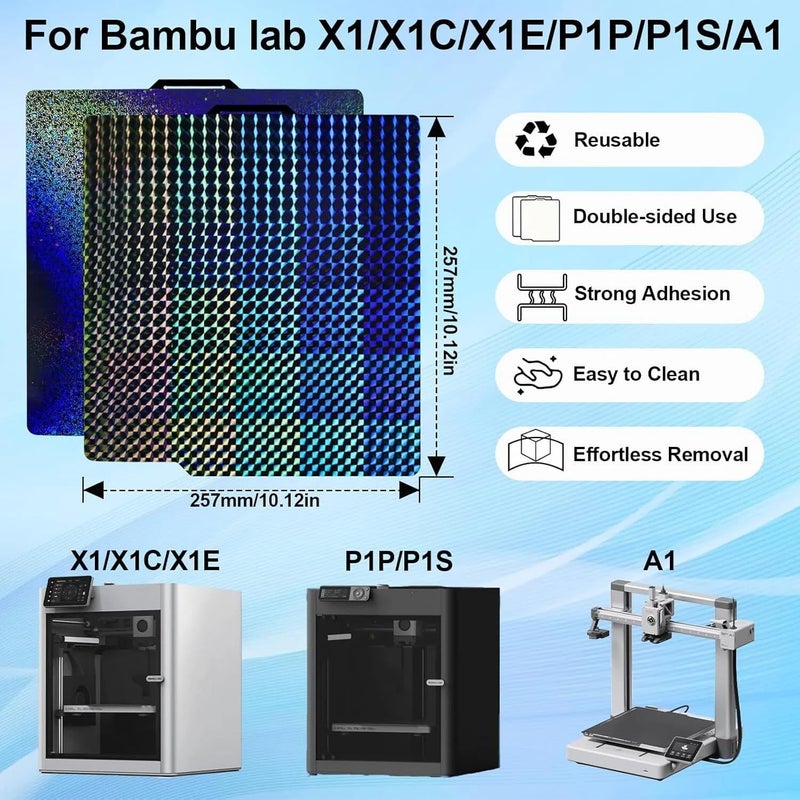 IdeaFormer-3D PEY H1H Build Plate for Bambu Lab X1 X1C X1E P1P P1S P2S A1, Smooth Phantom H1H+Rainbow Starry PEY Bed Plate 257x257mm for Bambu Lab 3D Printers Platform - Image 4